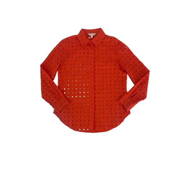 🍊 Adiva Orange Eyelet Button Down Blouse Embroidered Cutout S 🍊 - Picture 4 of 8